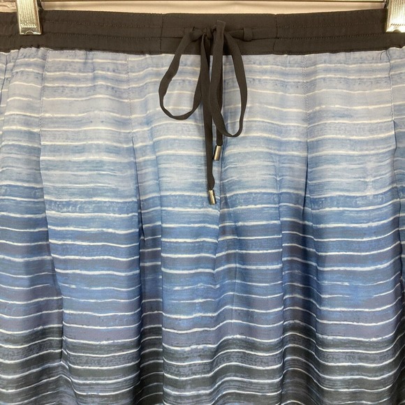 Vince Skirt Womens Sz XS Blue Striped Silk Drawstring A Line Mini - Picture 7 of 8